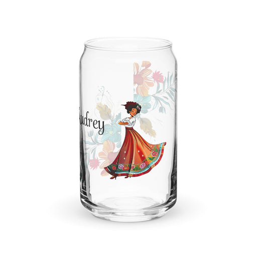 Audrey Exclusive Name Art Piece Can - Shaped Glass Home Office Work Mexican Spanish Pride Gift Cup One - Of - A - Kind Calligraphy Glass | A4 - Mexicada