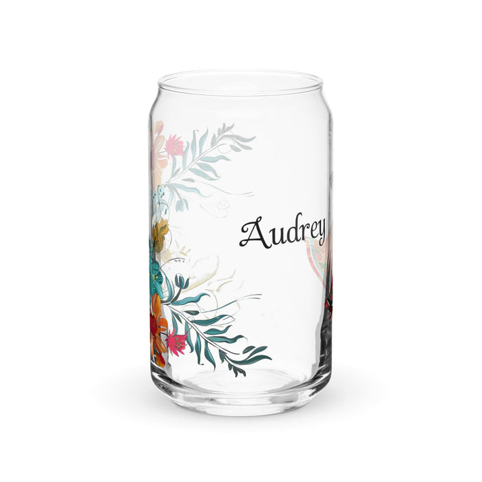 Audrey Exclusive Name Art Piece Can-Shaped Glass Home Office Work Mexican Spanish Pride Gift Cup One-Of-A-Kind Calligraphy Glass | A4 Mexicada