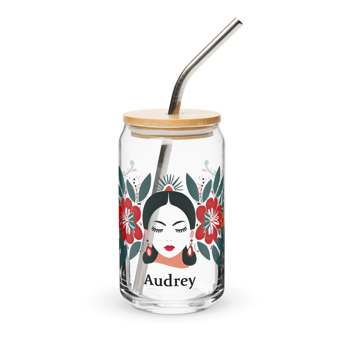 Audrey Exclusive Name Art Piece Can - Shaped Glass Home Office Work Mexican Spanish Pride Gift Cup One - Of - A - Kind Calligraphy Glass | A5 - Mexicada