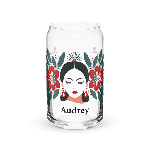 Audrey Exclusive Name Art Piece Can - Shaped Glass Home Office Work Mexican Spanish Pride Gift Cup One - Of - A - Kind Calligraphy Glass | A5 - Mexicada