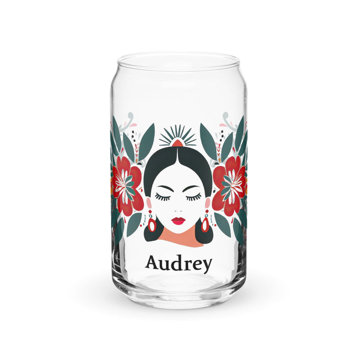 Audrey Exclusive Name Art Piece Can - Shaped Glass Home Office Work Mexican Spanish Pride Gift Cup One - Of - A - Kind Calligraphy Glass | A5 - Mexicada