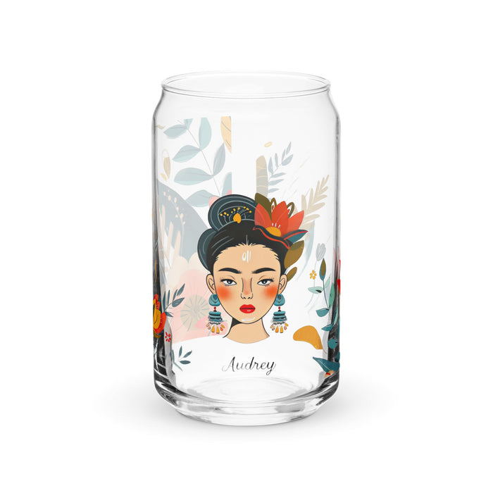 Audrey Exclusive Name Art Piece Can - Shaped Glass Home Office Work Mexican Spanish Pride Gift Cup One - Of - A - Kind Calligraphy Glass | A6 - Mexicada