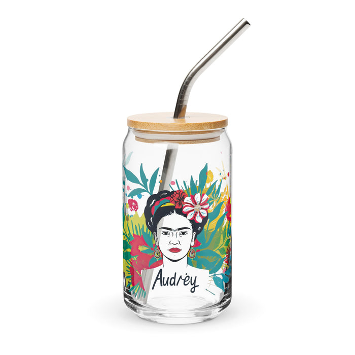 Audrey Exclusive Name Art Piece Can - Shaped Glass Home Office Work Mexican Spanish Pride Gift Cup One - Of - A - Kind Calligraphy Glass | A7 - Mexicada