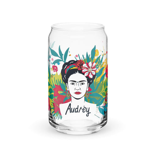 Audrey Exclusive Name Art Piece Can-Shaped Glass Home Office Work Mexican Spanish Pride Gift Cup One-Of-A-Kind Calligraphy Glass | A7 Mexicada 16 oz