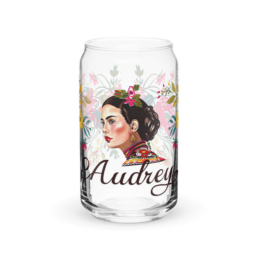 Audrey Exclusive Name Art Piece Can - Shaped Glass Home Office Work Mexican Spanish Pride Gift Cup One - Of - A - Kind Calligraphy Glass | A8 - Mexicada