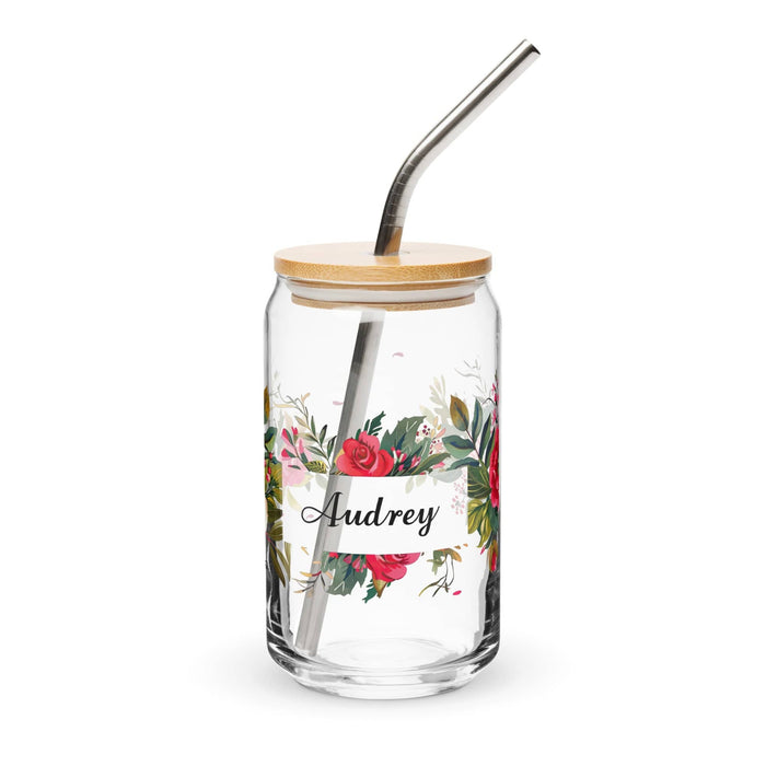 Audrey Exclusive Name Art Piece Can-Shaped Glass Home Office Work Mexican Spanish Pride Gift Cup One-Of-A-Kind Calligraphy Glass | A9 Mexicada 16 oz With Lid & Straw