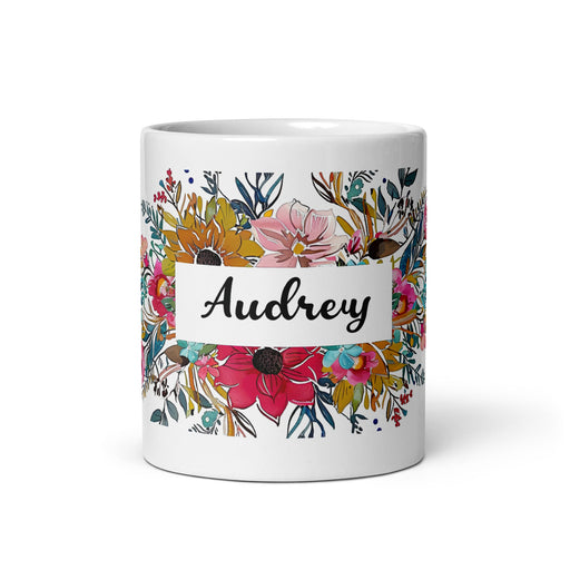 Audrey Exclusive Name Art Piece Home Office Work Coffee Mug Mexican Spanish Pride Gift Cup One - Of - A - Kind Calligraphy White Glossy Mug | A12 - Mexicada