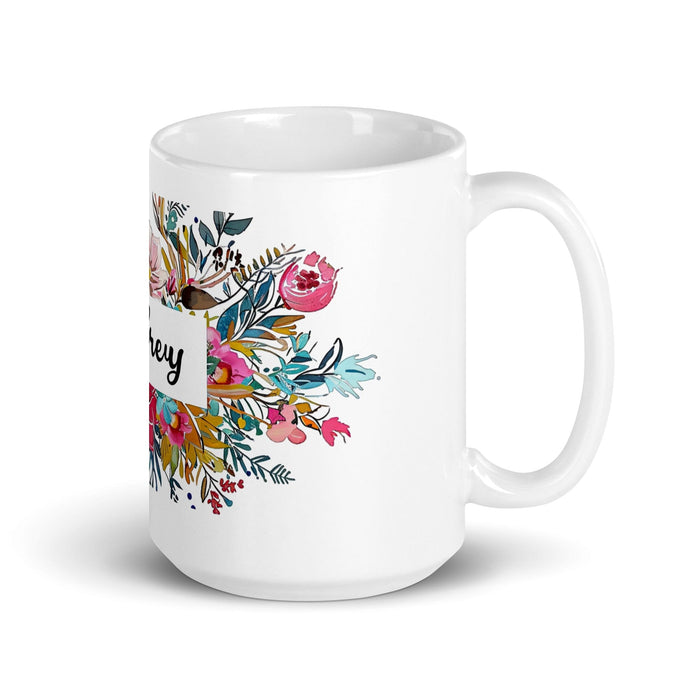 Audrey Exclusive Name Art Piece Home Office Work Coffee Mug Mexican Spanish Pride Gift Cup One-Of-A-Kind Calligraphy White Glossy Mug | A12 Mexicada 15 oz