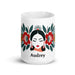 Audrey Exclusive Name Art Piece Home Office Work Coffee Mug Mexican Spanish Pride Gift Cup One - Of - A - Kind Calligraphy White Glossy Mug | A5 - Mexicada