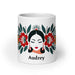 Audrey Exclusive Name Art Piece Home Office Work Coffee Mug Mexican Spanish Pride Gift Cup One - Of - A - Kind Calligraphy White Glossy Mug | A5 - Mexicada