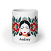 Audrey Exclusive Name Art Piece Home Office Work Coffee Mug Mexican Spanish Pride Gift Cup One-Of-A-Kind Calligraphy White Glossy Mug | A5 Mexicada