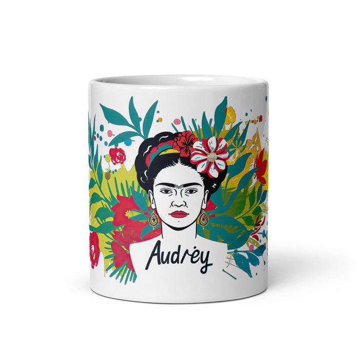 Audrey Exclusive Name Art Piece Home Office Work Coffee Mug Mexican Spanish Pride Gift Cup One - Of - A - Kind Calligraphy White Glossy Mug | A7 - Mexicada