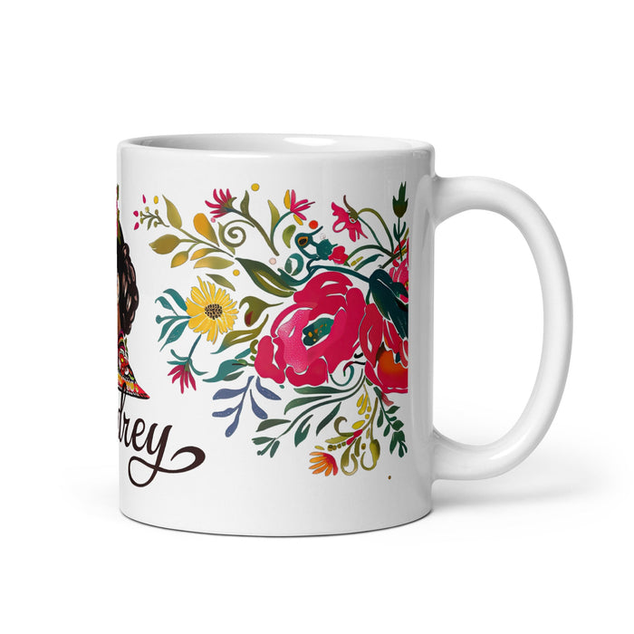 Audrey Exclusive Name Art Piece Home Office Work Coffee Mug Mexican Spanish Pride Gift Cup One - Of - A - Kind Calligraphy White Glossy Mug | A8 - Mexicada