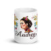 Audrey Exclusive Name Art Piece Home Office Work Coffee Mug Mexican Spanish Pride Gift Cup One - Of - A - Kind Calligraphy White Glossy Mug | A8 - Mexicada