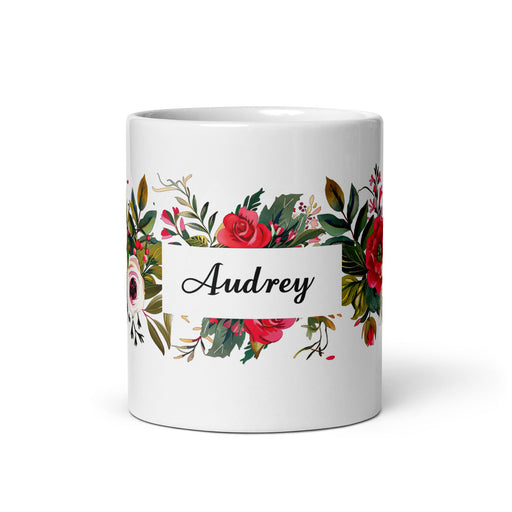 Audrey Exclusive Name Art Piece Home Office Work Coffee Mug Mexican Spanish Pride Gift Cup One - Of - A - Kind Calligraphy White Glossy Mug | A9 - Mexicada