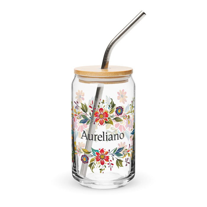 Aureliano Exclusive Name Art Piece Can - Shaped Glass Home Office Work Mexican Spanish Pride Gift Cup One - Of - A - Kind Calligraphy Glass | A1 - Mexicada