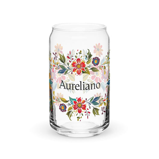 Aureliano Exclusive Name Art Piece Can-Shaped Glass Home Office Work Mexican Spanish Pride Gift Cup One-Of-A-Kind Calligraphy Glass | A1 Mexicada 16 oz (No Lid No Straw)