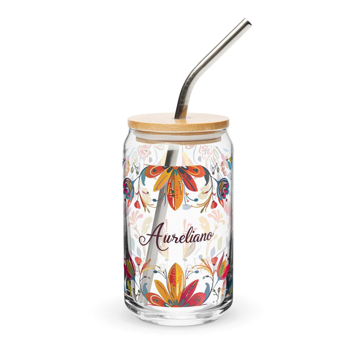 Aureliano Exclusive Name Art Piece Can-Shaped Glass Home Office Work Mexican Spanish Pride Gift Cup One-Of-A-Kind Calligraphy Glass | A11 Mexicada 16 oz With Lid & Straw