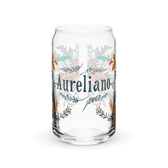 Aureliano Exclusive Name Art Piece Can-Shaped Glass Home Office Work Mexican Spanish Pride Gift Cup One-Of-A-Kind Calligraphy Glass | A13 Mexicada 16 oz (No Lid No Straw)