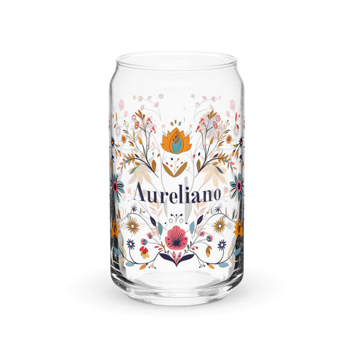 Aureliano Exclusive Name Art Piece Can-Shaped Glass Home Office Work Mexican Spanish Pride Gift Cup One-Of-A-Kind Calligraphy Glass | A14 Mexicada 16 oz (No Lid No Straw)