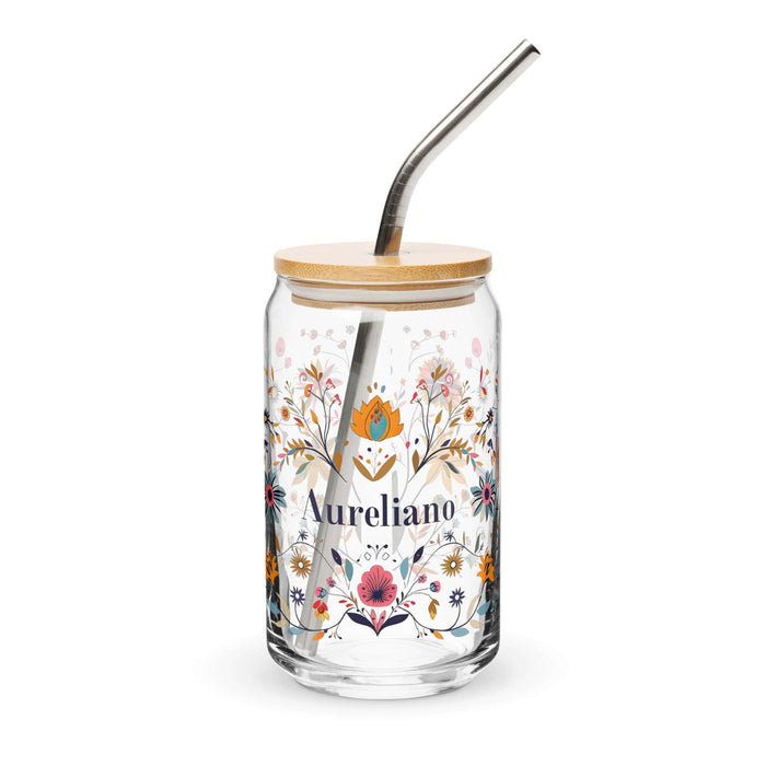 Aureliano Exclusive Name Art Piece Can-Shaped Glass Home Office Work Mexican Spanish Pride Gift Cup One-Of-A-Kind Calligraphy Glass | A14 Mexicada 16 oz With Lid & Straw