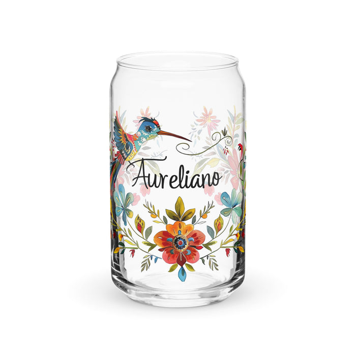 Aureliano Exclusive Name Art Piece Can - Shaped Glass Home Office Work Mexican Spanish Pride Gift Cup One - Of - A - Kind Calligraphy Glass | A18 - Mexicada