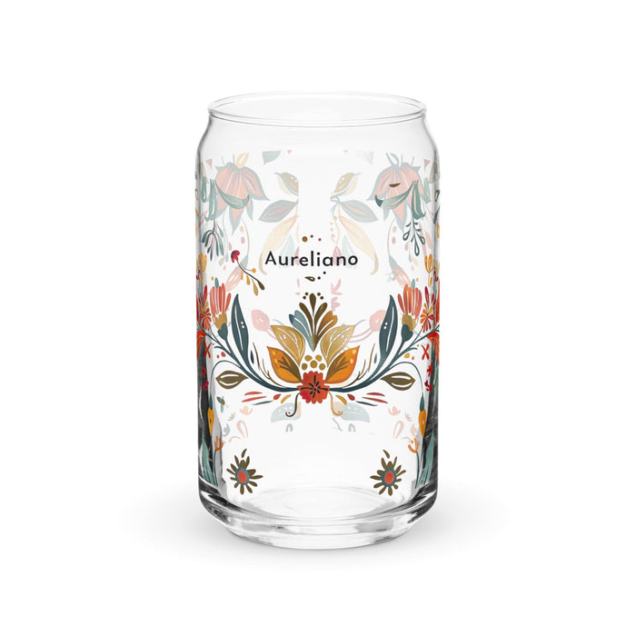 Aureliano Exclusive Name Art Piece Can-Shaped Glass Home Office Work Mexican Spanish Pride Gift Cup One-Of-A-Kind Calligraphy Glass | A19 Mexicada 16 oz