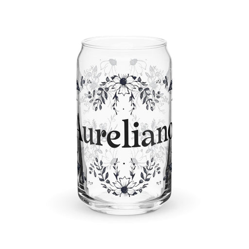 Aureliano Exclusive Name Art Piece Can-Shaped Glass Home Office Work Mexican Spanish Pride Gift Cup One-Of-A-Kind Calligraphy Glass | A2 Mexicada 16 oz