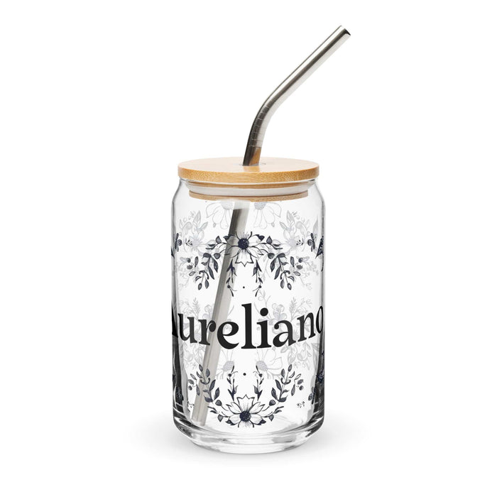 Aureliano Exclusive Name Art Piece Can-Shaped Glass Home Office Work Mexican Spanish Pride Gift Cup One-Of-A-Kind Calligraphy Glass | A2 Mexicada 16 oz With Lid & Straw