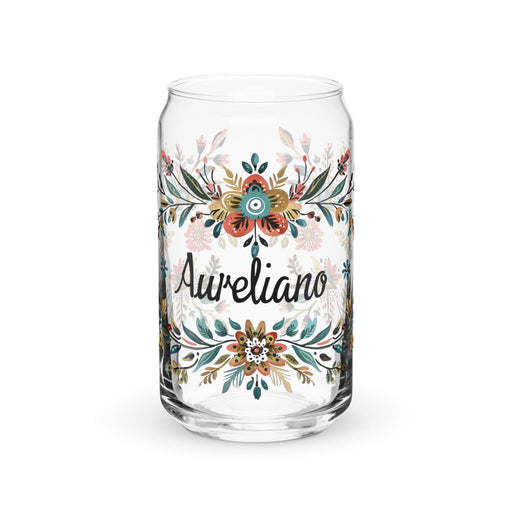 Aureliano Exclusive Name Art Piece Can-Shaped Glass Home Office Work Mexican Spanish Pride Gift Cup One-Of-A-Kind Calligraphy Glass | A21 Mexicada 16 oz (No Lid No Straw)