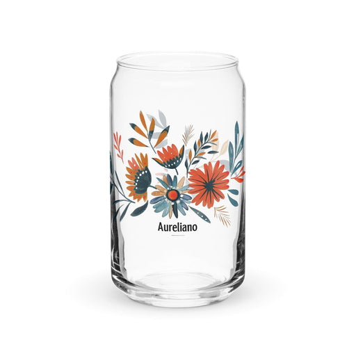 Aureliano Exclusive Name Art Piece Can-Shaped Glass Home Office Work Mexican Spanish Pride Gift Cup One-Of-A-Kind Calligraphy Glass | A23 Mexicada 16 oz (No Lid No Straw)