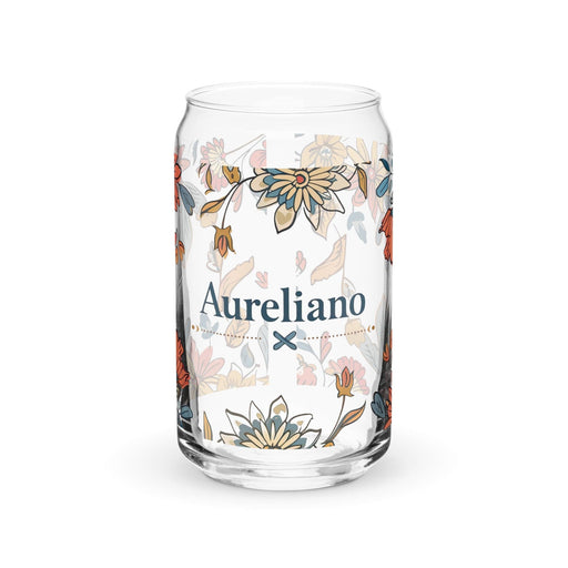 Aureliano Exclusive Name Art Piece Can-Shaped Glass Home Office Work Mexican Spanish Pride Gift Cup One-Of-A-Kind Calligraphy Glass | A3 Mexicada 16 oz (No Lid No Straw)