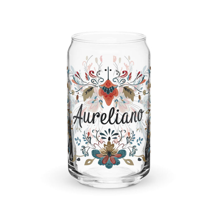 Aureliano Exclusive Name Art Piece Can-Shaped Glass Home Office Work Mexican Spanish Pride Gift Cup One-Of-A-Kind Calligraphy Glass | A4 Mexicada 16 oz (No Lid No Straw)