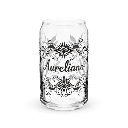 Aureliano Exclusive Name Art Piece Can-Shaped Glass Home Office Work Mexican Spanish Pride Gift Cup One-Of-A-Kind Calligraphy Glass | A5 Mexicada 16 oz