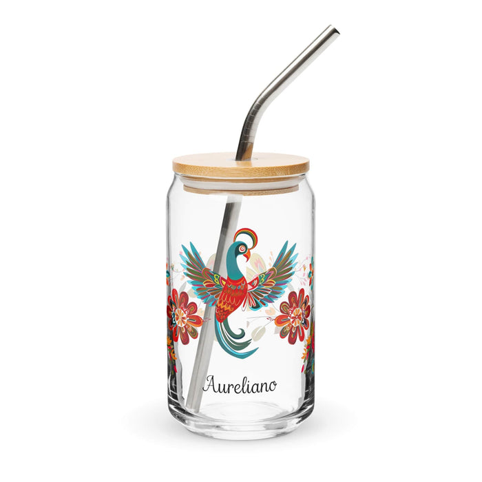 Aureliano Exclusive Name Art Piece Can-Shaped Glass Home Office Work Mexican Spanish Pride Gift Cup One-Of-A-Kind Calligraphy Glass | A6 Mexicada 16 oz With Lid & Straw