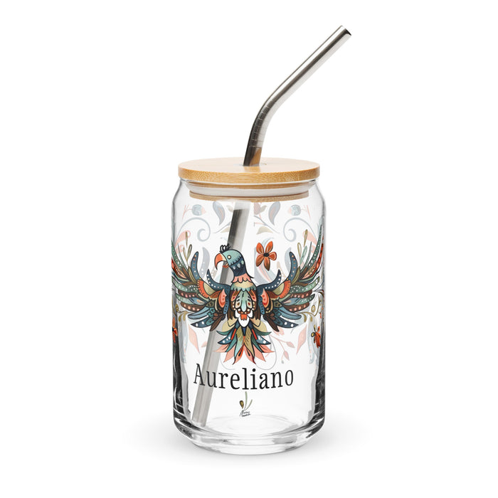 Aureliano Exclusive Name Art Piece Can - Shaped Glass Home Office Work Mexican Spanish Pride Gift Cup One - Of - A - Kind Calligraphy Glass | A7 - Mexicada