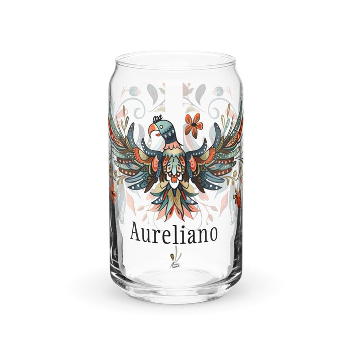 Aureliano Exclusive Name Art Piece Can-Shaped Glass Home Office Work Mexican Spanish Pride Gift Cup One-Of-A-Kind Calligraphy Glass | A7 Mexicada 16 oz