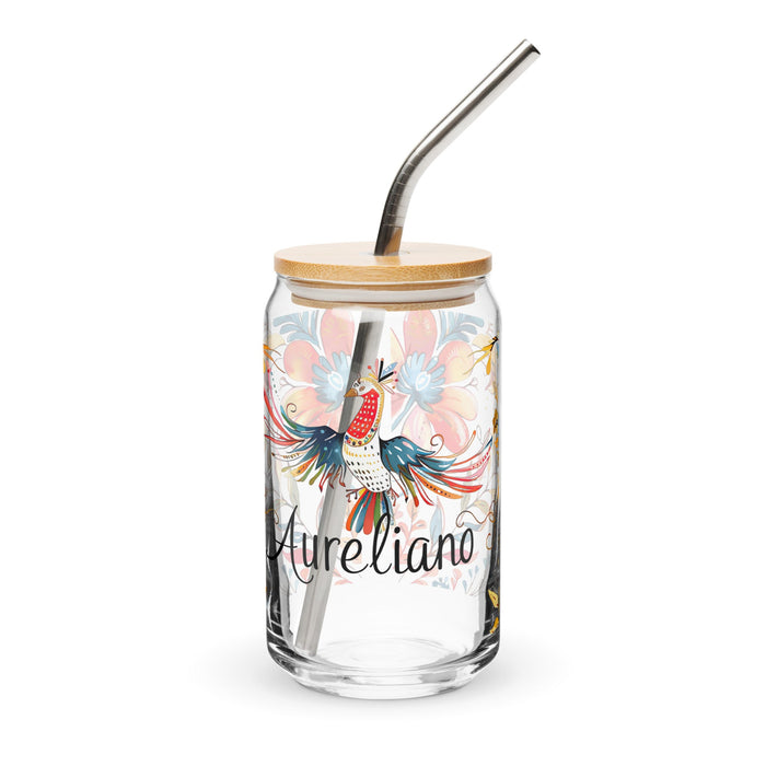 Aureliano Exclusive Name Art Piece Can - Shaped Glass Home Office Work Mexican Spanish Pride Gift Cup One - Of - A - Kind Calligraphy Glass | A8 - Mexicada