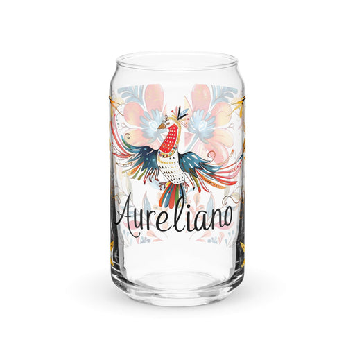 Aureliano Exclusive Name Art Piece Can-Shaped Glass Home Office Work Mexican Spanish Pride Gift Cup One-Of-A-Kind Calligraphy Glass | A8 Mexicada 16 oz (No Lid No Straw)