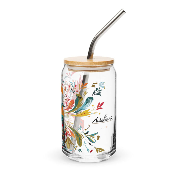 Aureliano Exclusive Name Art Piece Can-Shaped Glass Home Office Work Mexican Spanish Pride Gift Cup One-Of-A-Kind Calligraphy Glass | A9 Mexicada 16 oz With Lid & Straw