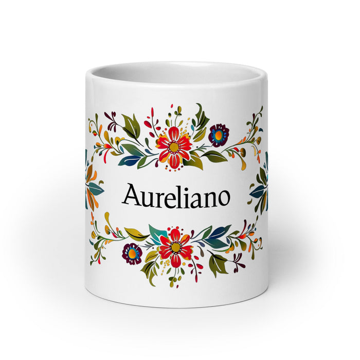 Aureliano Exclusive Name Art Piece Home Office Work Coffee Mug Mexican Spanish Pride Gift Cup One - Of - A - Kind Calligraphy White Glossy Mug | A1 - Mexicada