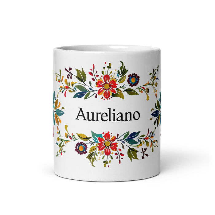 Aureliano Exclusive Name Art Piece Home Office Work Coffee Mug Mexican Spanish Pride Gift Cup One - Of - A - Kind Calligraphy White Glossy Mug | A1 - Mexicada