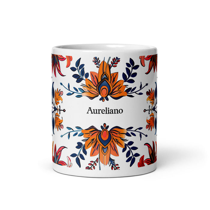 Aureliano Exclusive Name Art Piece Home Office Work Coffee Mug Mexican Spanish Pride Gift Cup One - Of - A - Kind Calligraphy White Glossy Mug | A10 - Mexicada