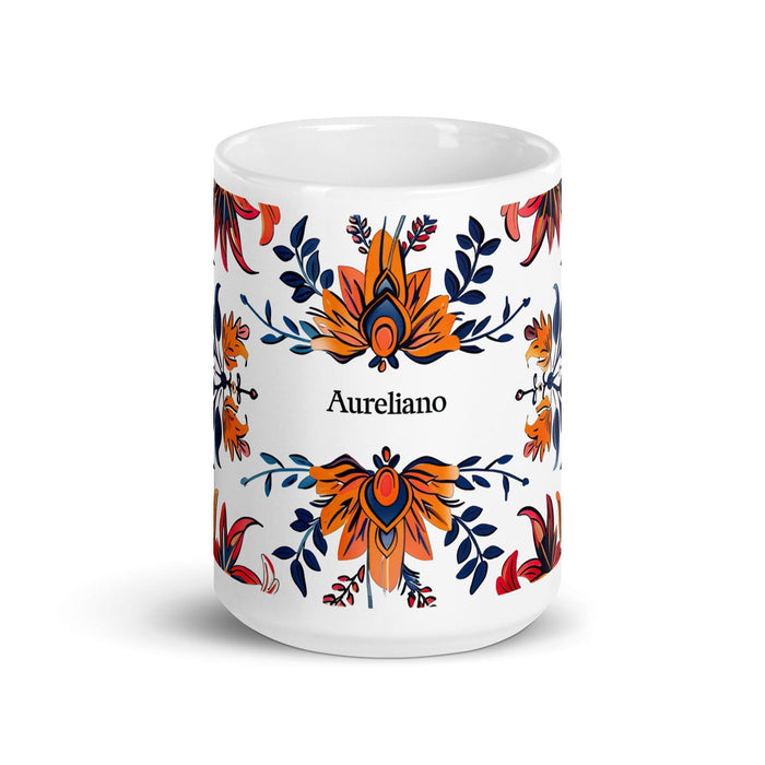 Aureliano Exclusive Name Art Piece Home Office Work Coffee Mug Mexican Spanish Pride Gift Cup One-Of-A-Kind Calligraphy White Glossy Mug | A10 Mexicada