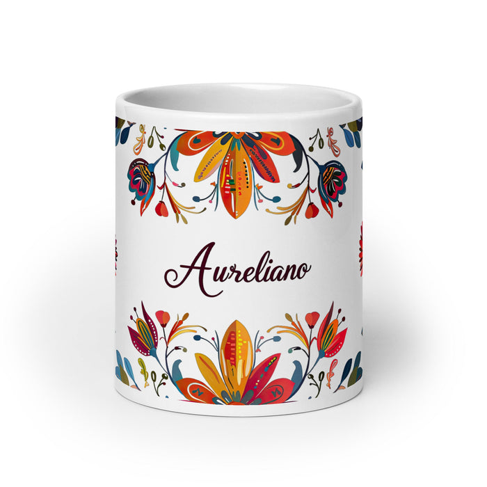 Aureliano Exclusive Name Art Piece Home Office Work Coffee Mug Mexican Spanish Pride Gift Cup One - Of - A - Kind Calligraphy White Glossy Mug | A11 - Mexicada