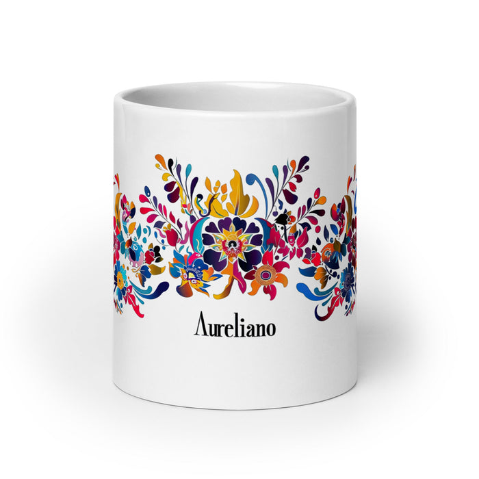 Aureliano Exclusive Name Art Piece Home Office Work Coffee Mug Mexican Spanish Pride Gift Cup One - Of - A - Kind Calligraphy White Glossy Mug | A12 - Mexicada