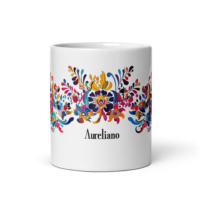 Aureliano Exclusive Name Art Piece Home Office Work Coffee Mug Mexican Spanish Pride Gift Cup One - Of - A - Kind Calligraphy White Glossy Mug | A12 - Mexicada