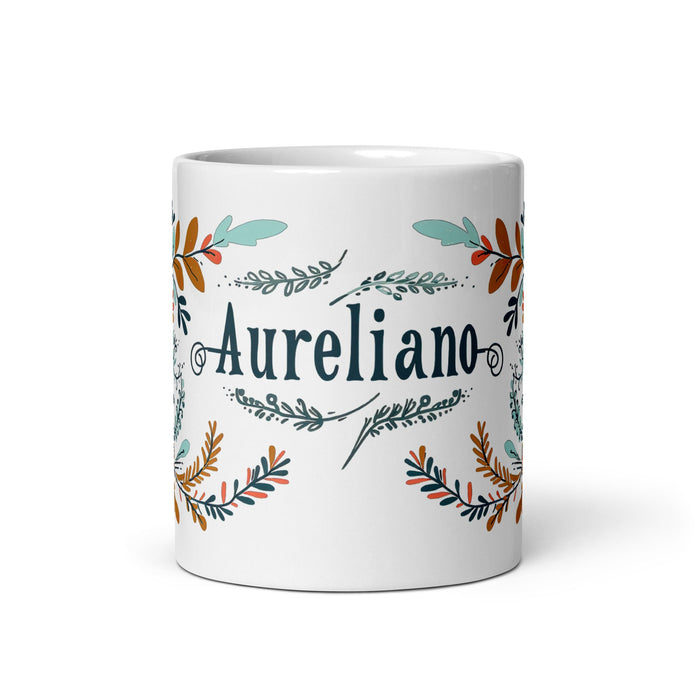 Aureliano Exclusive Name Art Piece Home Office Work Coffee Mug Mexican Spanish Pride Gift Cup One - Of - A - Kind Calligraphy White Glossy Mug | A13 - Mexicada