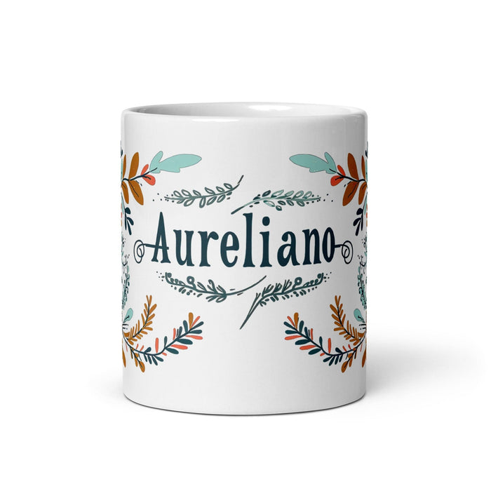 Aureliano Exclusive Name Art Piece Home Office Work Coffee Mug Mexican Spanish Pride Gift Cup One-Of-A-Kind Calligraphy White Glossy Mug | A13 Mexicada