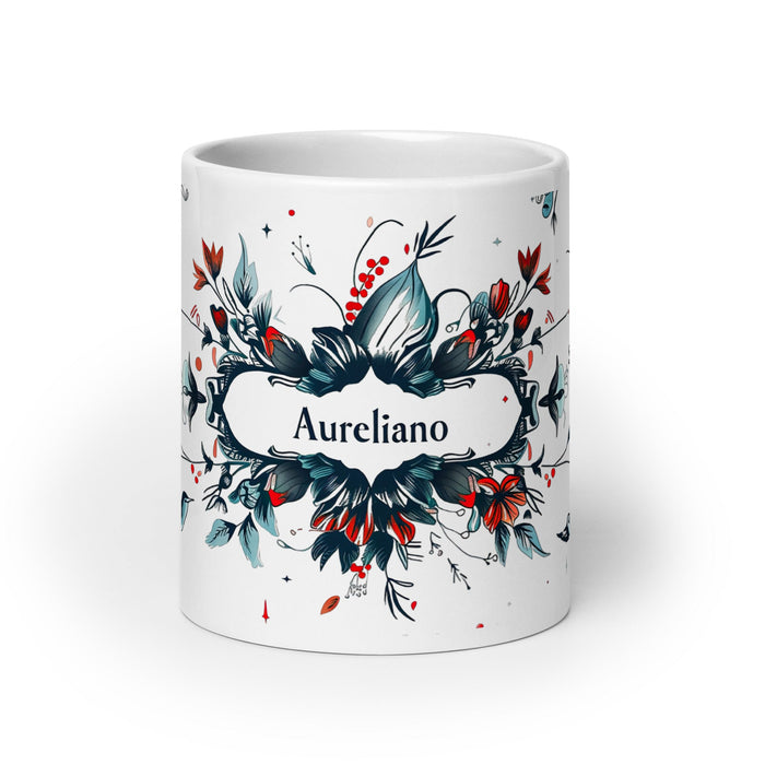 Aureliano Exclusive Name Art Piece Home Office Work Coffee Mug Mexican Spanish Pride Gift Cup One - Of - A - Kind Calligraphy White Glossy Mug | A15 - Mexicada